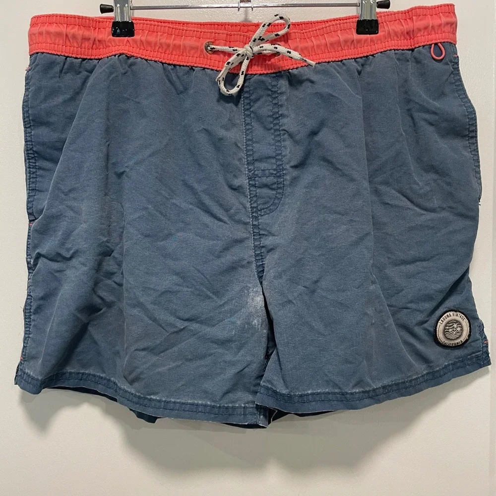 Cedarwood State Mens Swim Trunks Medium Navy Blue Coral Pink Mesh Lined Shorts